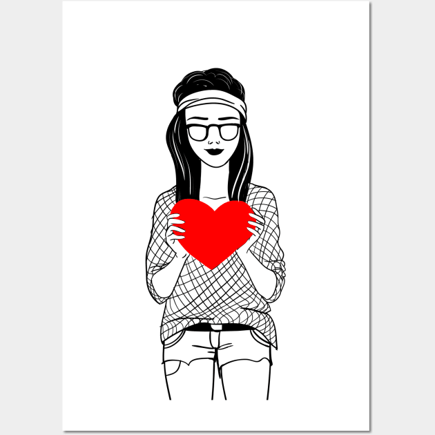Stylish girl in shorts with big heart Wall Art by fears